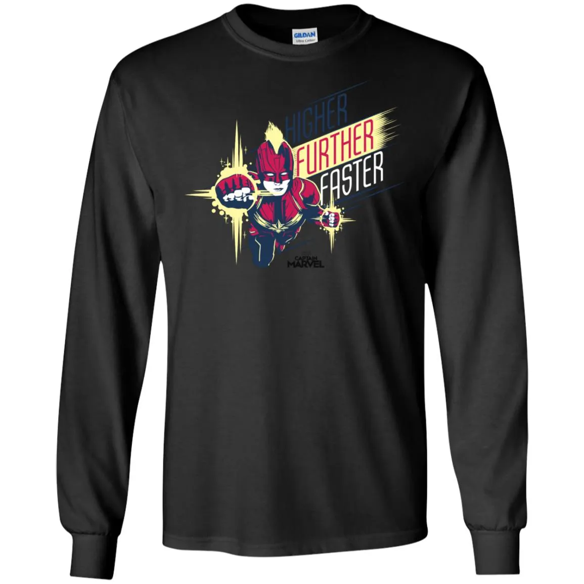 Captain Marvel Higher Further Faster Drawn Men Long Sleeve Shirt