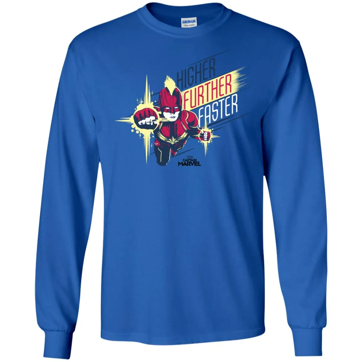 Captain Marvel Higher Further Faster Drawn Men Long Sleeve Shirt