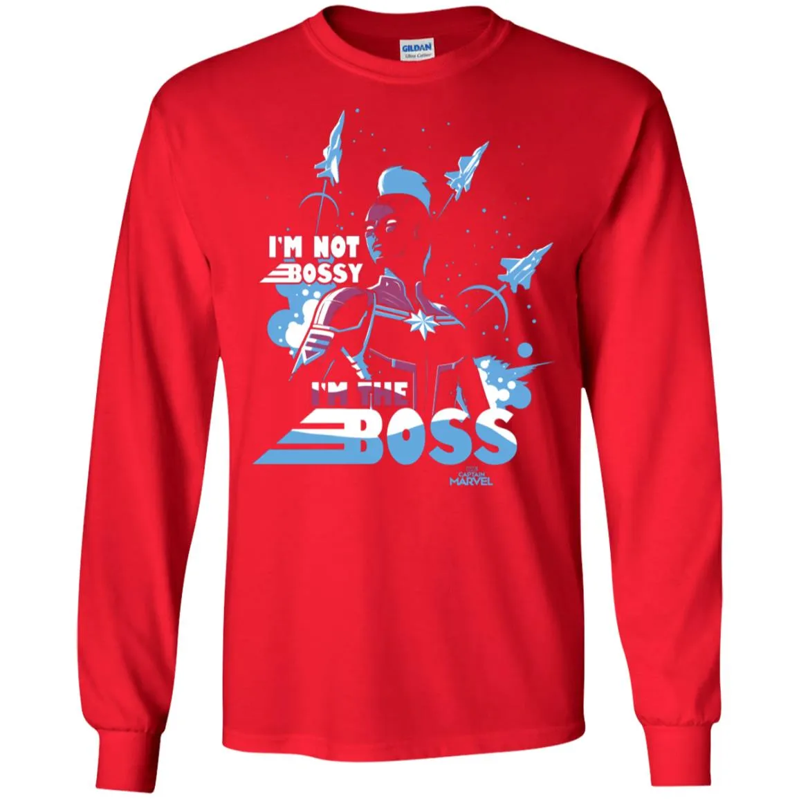 Captain Marvel I'm The Boss Space Blue Red Men Long Sleeve Shirt