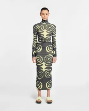 Cardia - Mesh-Jersey Turtleneck Dress - Spiral Spray