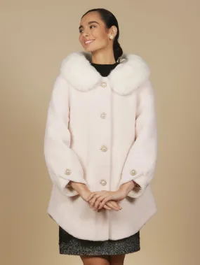 'Caron' Wool Coat with Hood in Bianco