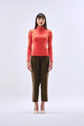 Casual Zip Up Polo Neck Top for ladies