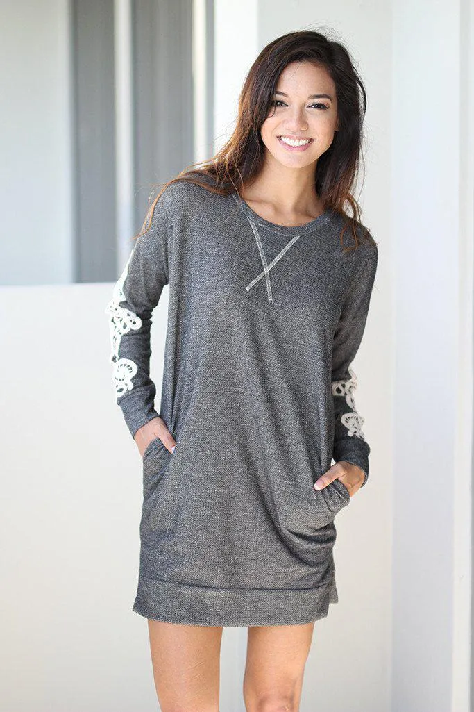 Charcoal Tunic With Crochet Sleeves