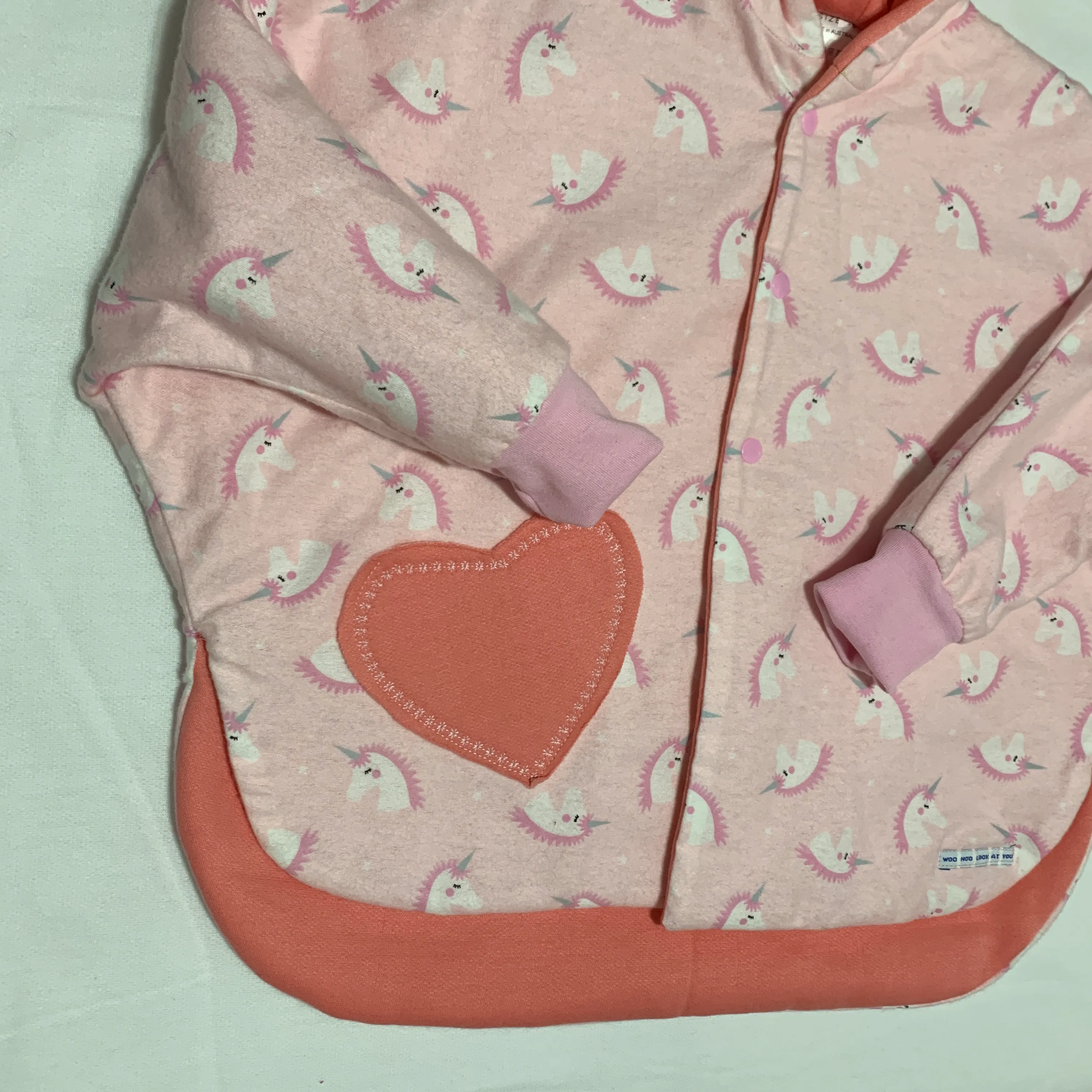 Coat - Poncho Coat/Jacket - Pink Lined, Unicorn Print, Hooded with Heart Shape Pocket and Pink Cuffs