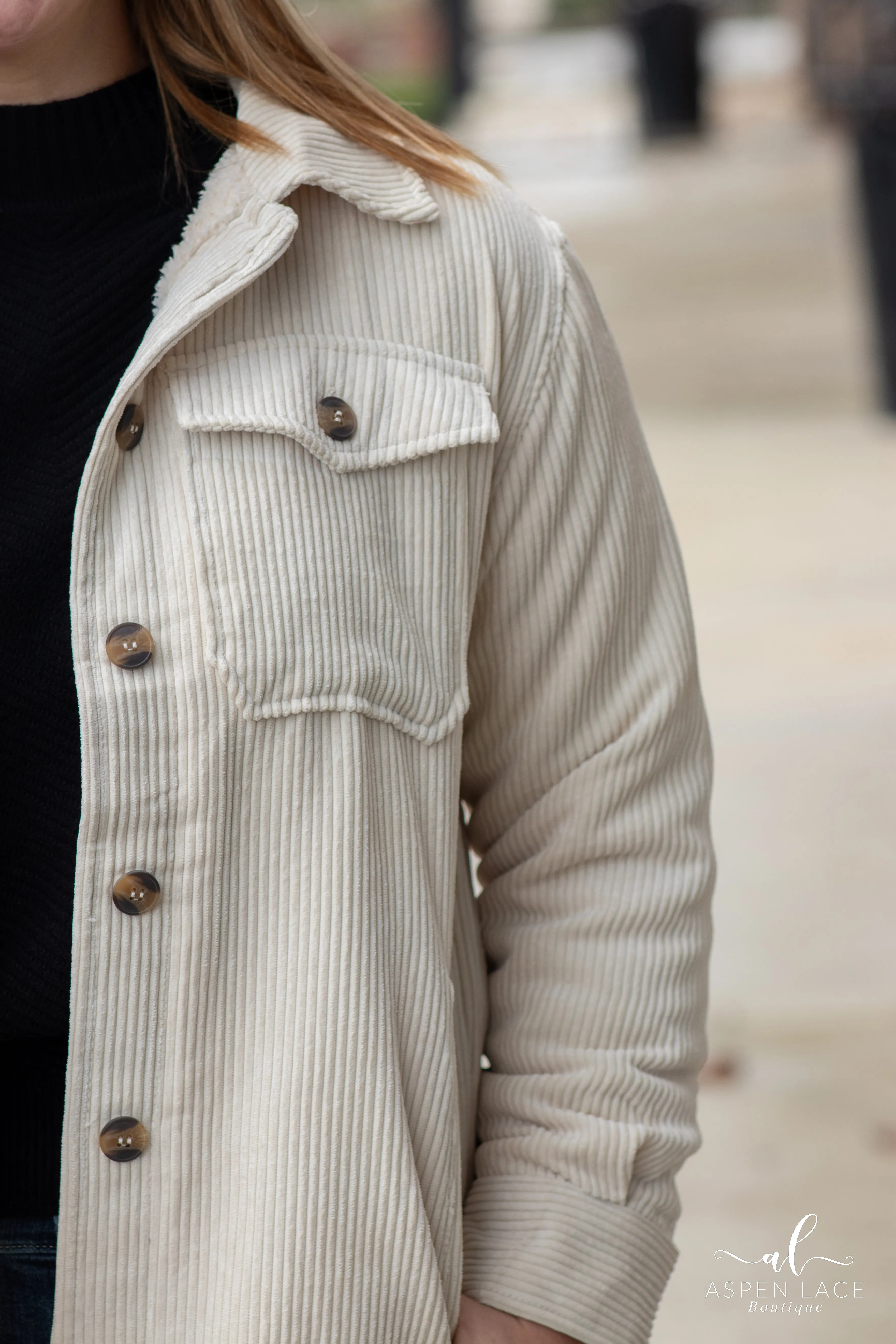 Corduroy Sherpa Jacket (Cream)