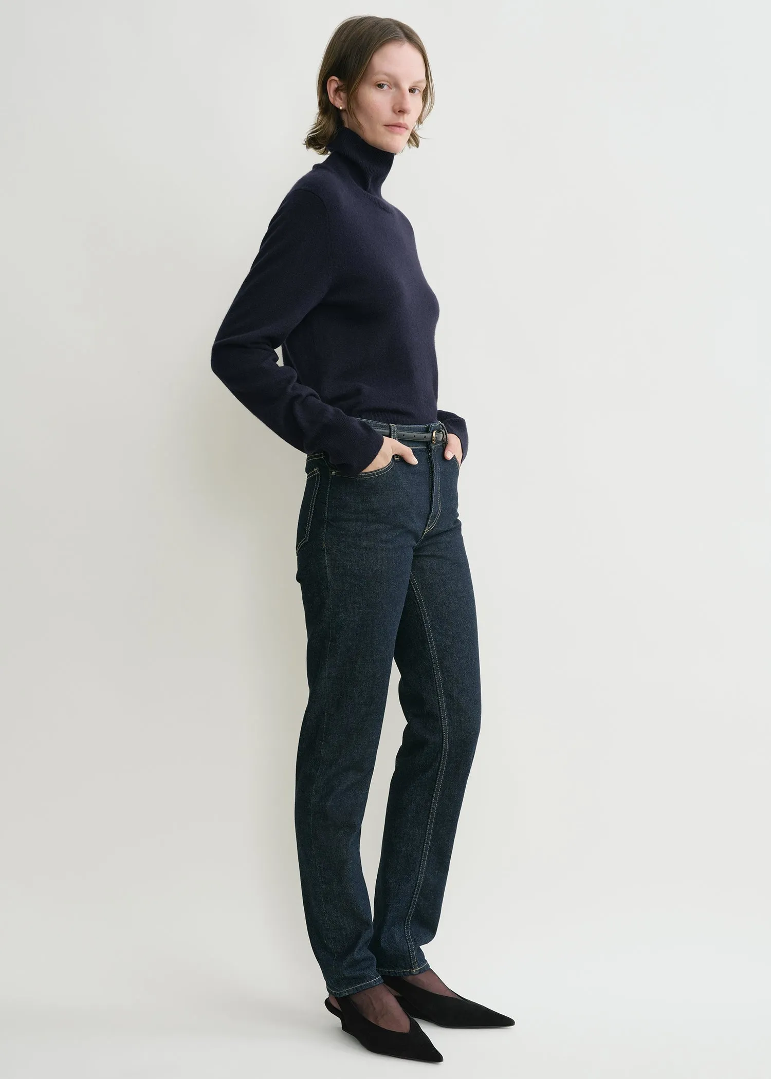 Cropped turtleneck navy