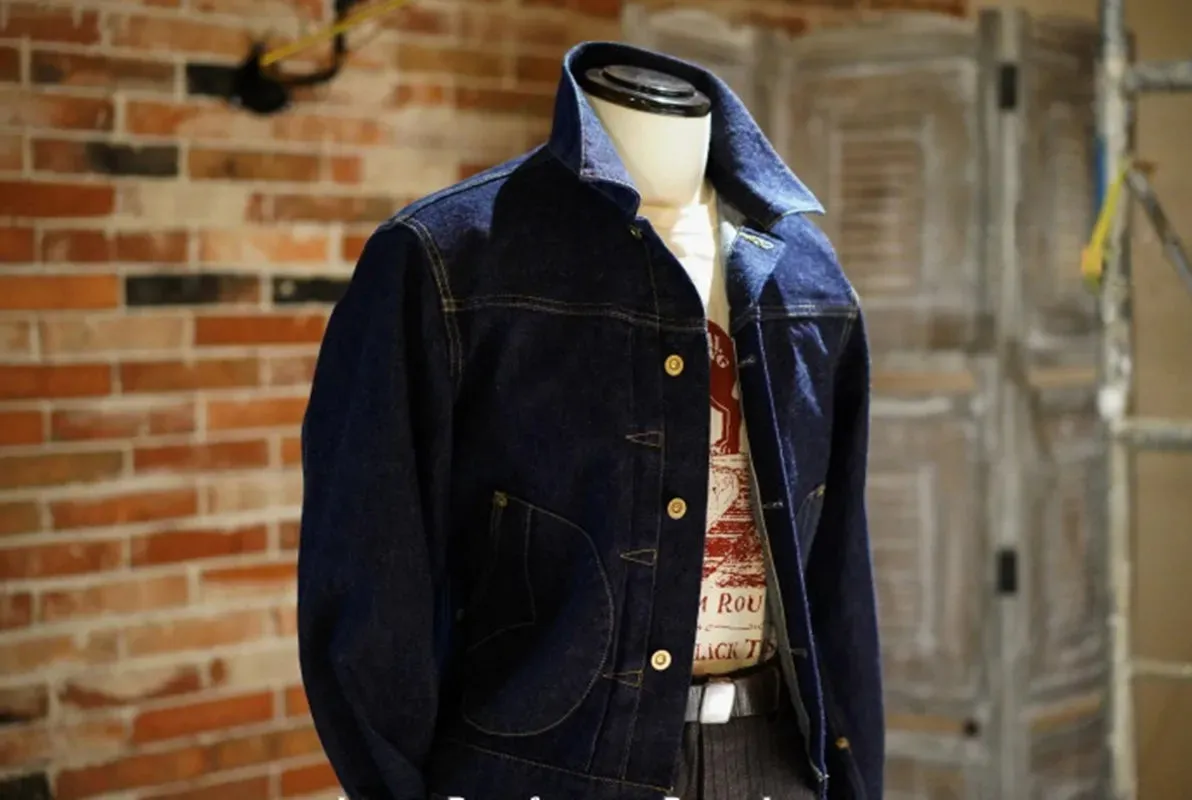 Denim Jacket for Men Indigo Dyed Selvedge Vintage Jeans Coat - Safari Style