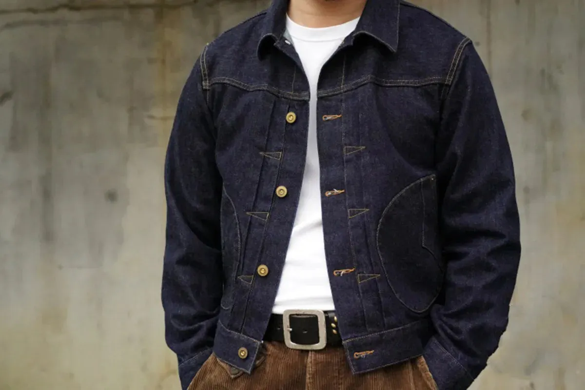 Denim Jacket for Men Indigo Dyed Selvedge Vintage Jeans Coat - Safari Style