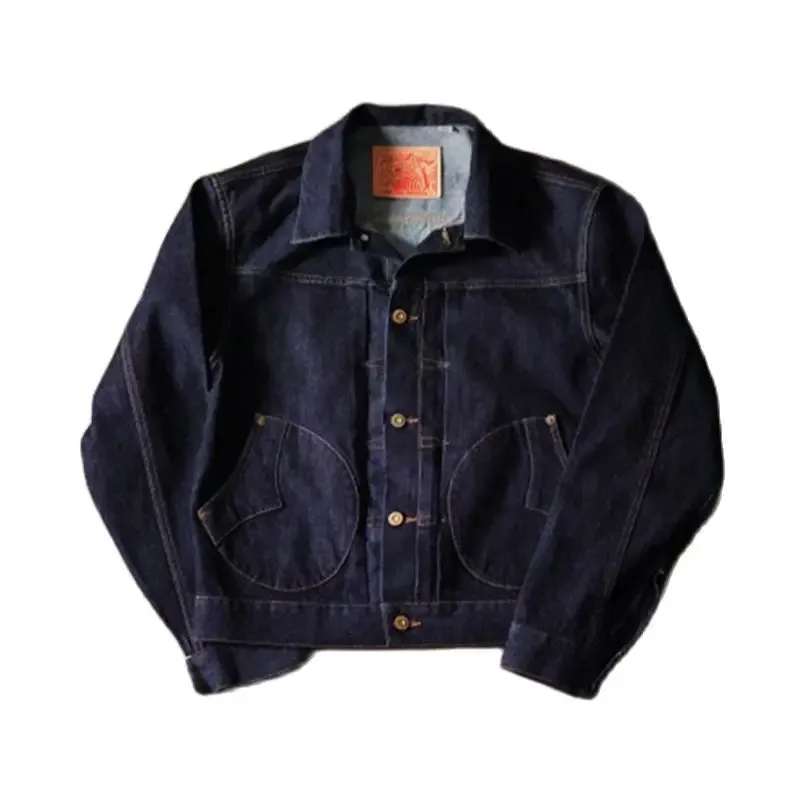 Denim Jacket for Men Indigo Dyed Selvedge Vintage Jeans Coat - Safari Style