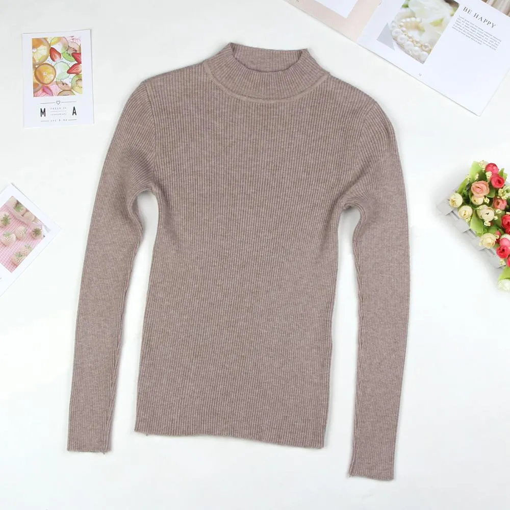 DeRuiLaDy 2019 Fall New Turtleneck Knitted Sweater For Women Slim Pullover Black Pink Sweaters Tops Female Winter Casual  Jumper