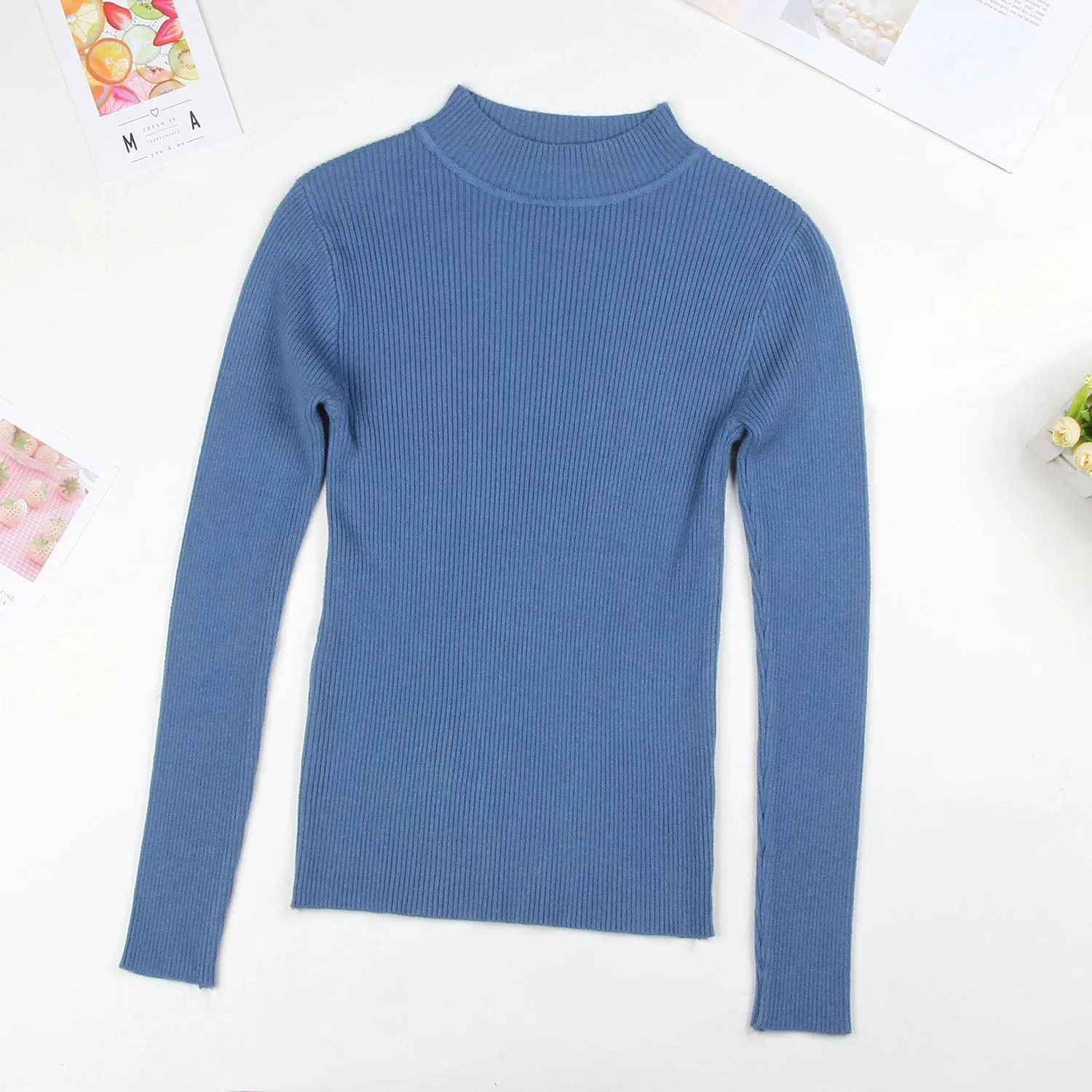 DeRuiLaDy 2019 Fall New Turtleneck Knitted Sweater For Women Slim Pullover Black Pink Sweaters Tops Female Winter Casual  Jumper