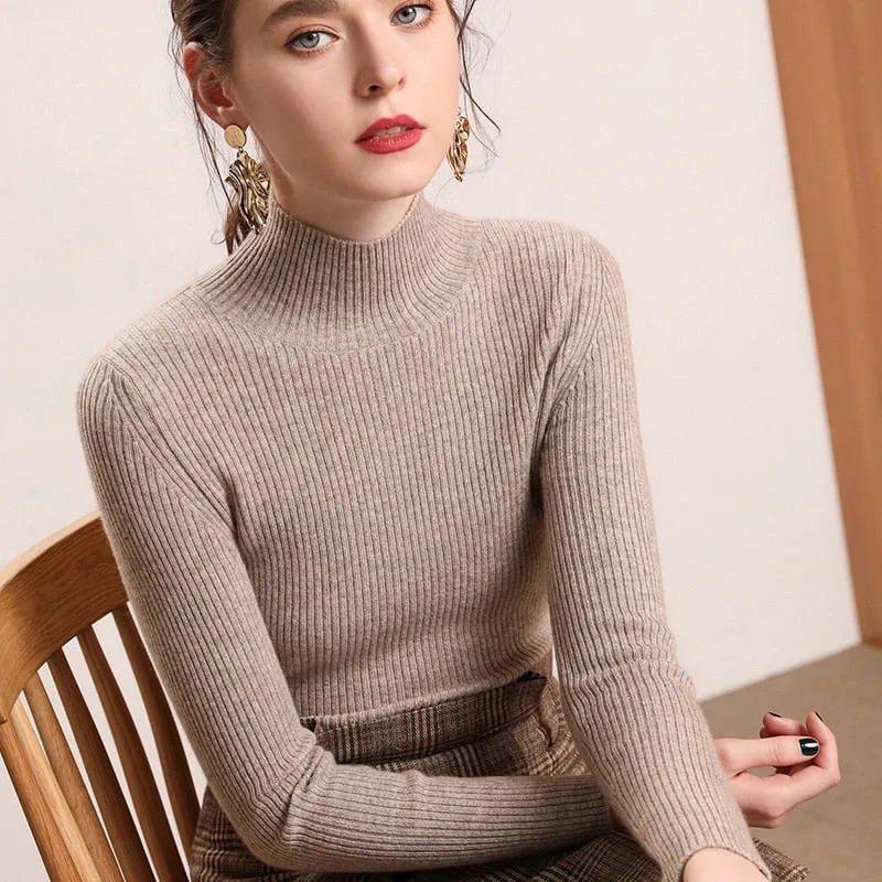 DeRuiLaDy 2019 Fall New Turtleneck Knitted Sweater For Women Slim Pullover Black Pink Sweaters Tops Female Winter Casual  Jumper