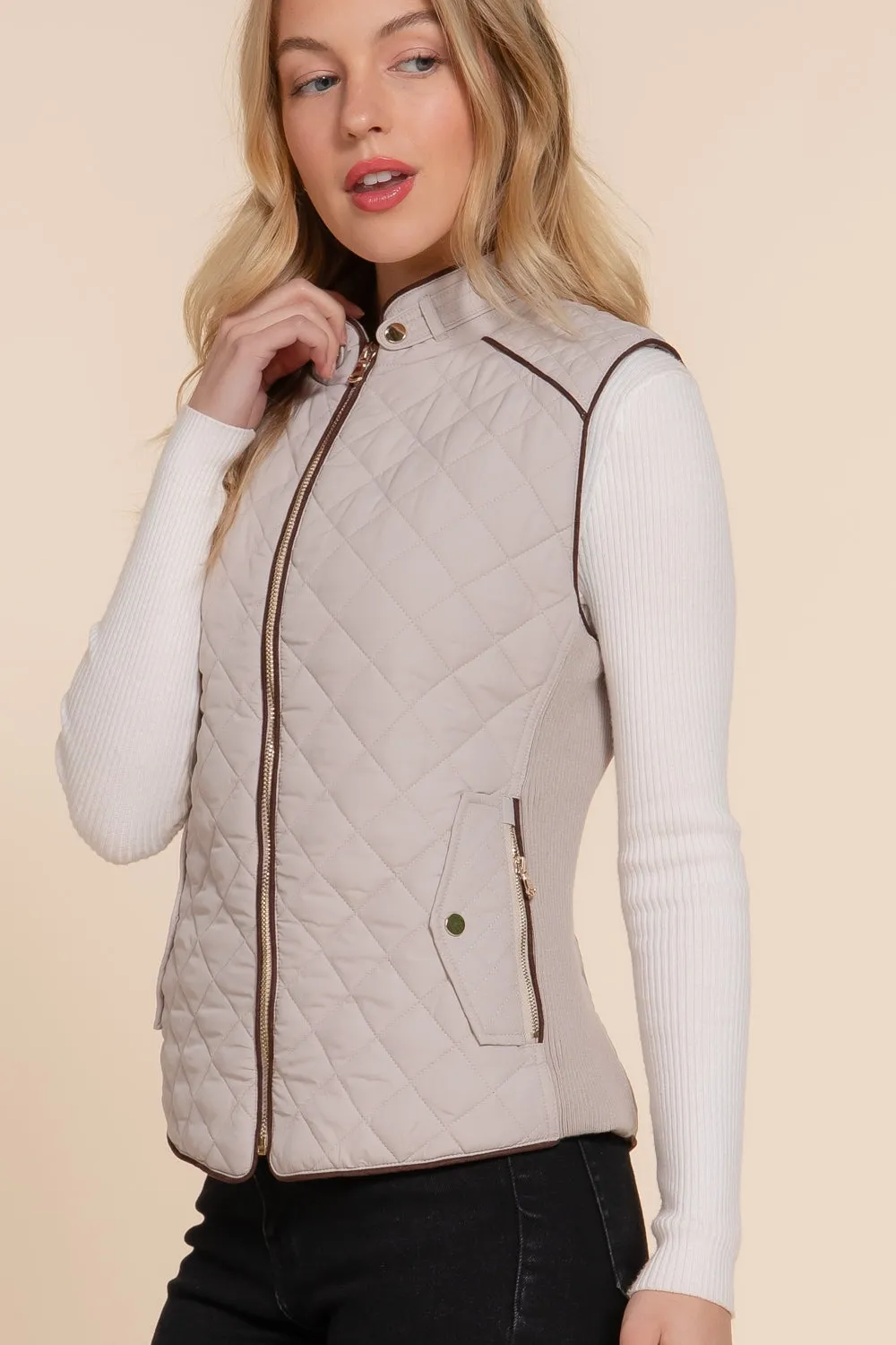 Diamond Quilted Vest - Pale Taupe