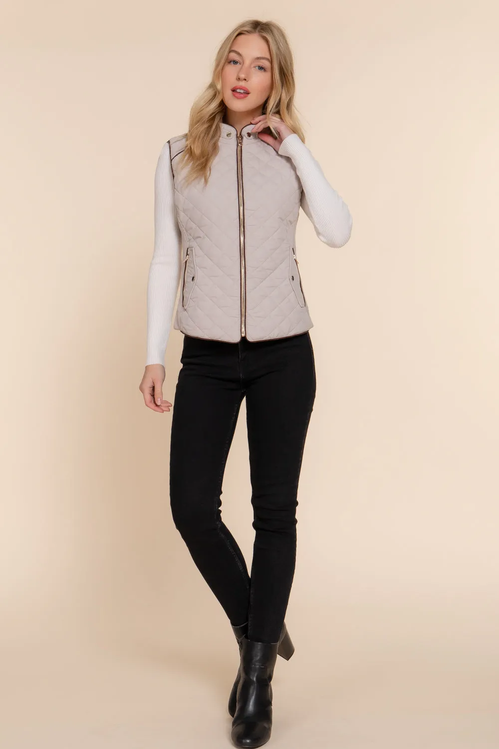 Diamond Quilted Vest - Pale Taupe