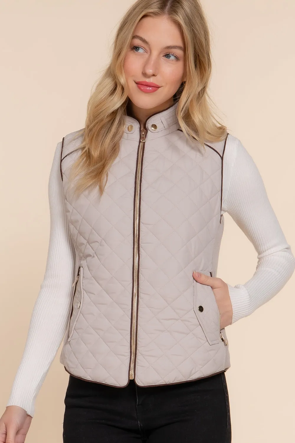 Diamond Quilted Vest - Pale Taupe