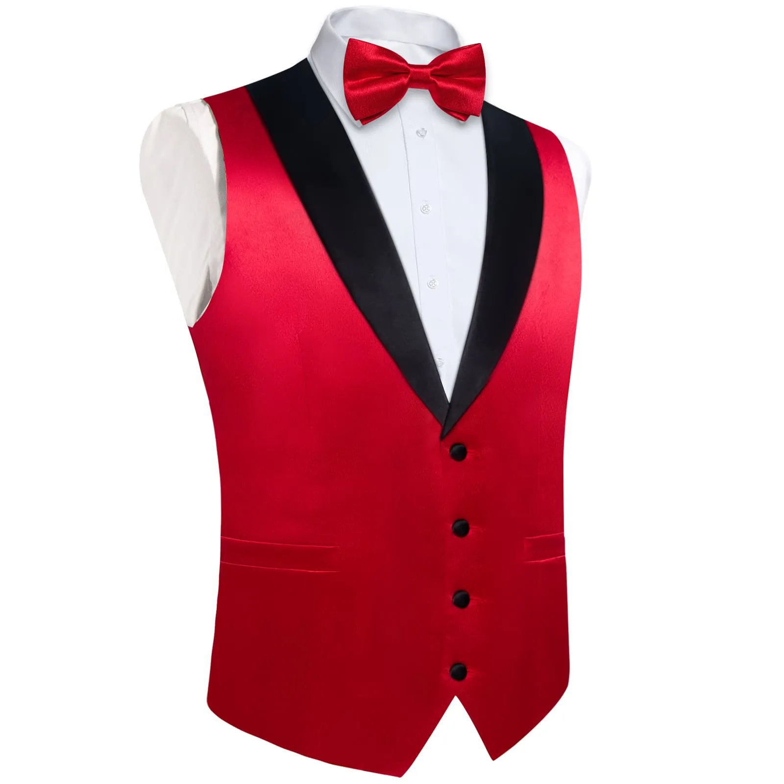 DiBanGu Tuxedo Vest Ruddy Red Solid Silk Mens Dress Vest and Bow Tie Set