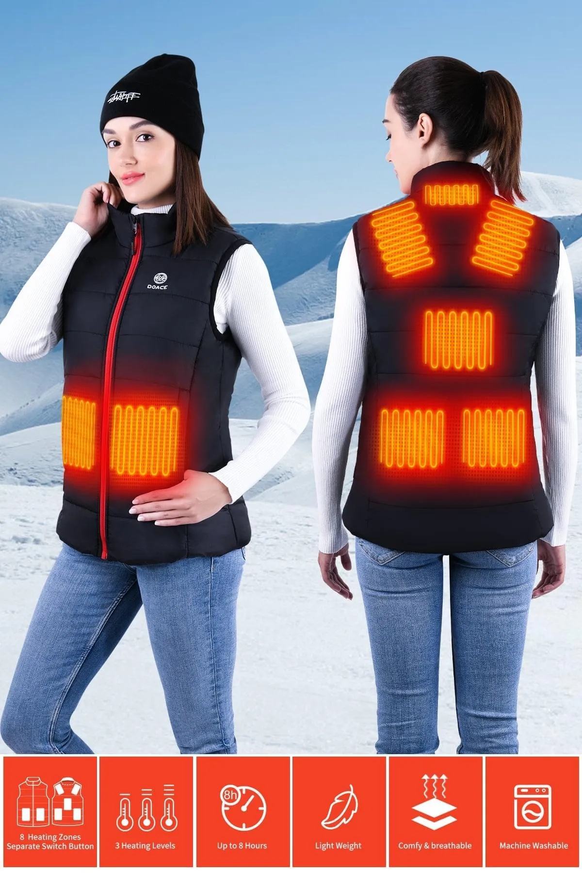 DOACE Wear women heated vest-Black(Battery not included)