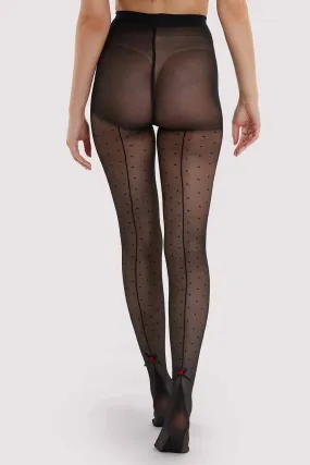 Dotty Seamed Tights With Bow Black