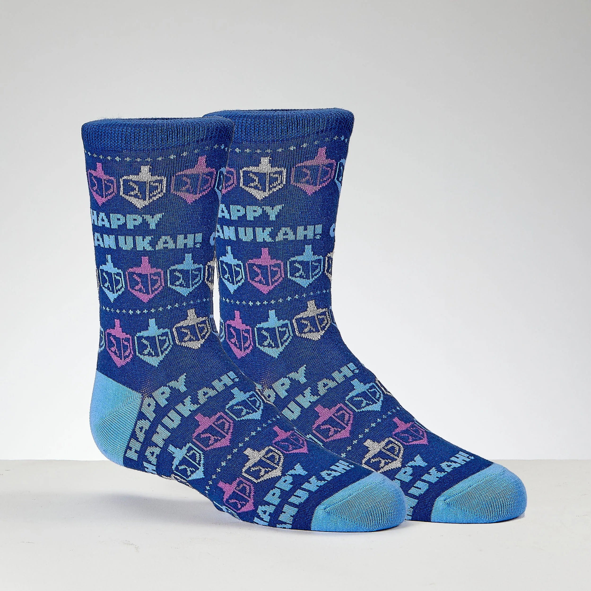 Dreidels&happy Chanukah Socks,cott Blend,metallic,youth Crew