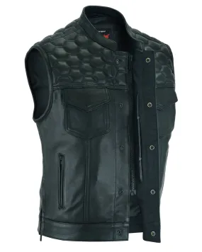 DS198 Men's Quilt Top Blacked Out Leather Vest "The Black Horse"