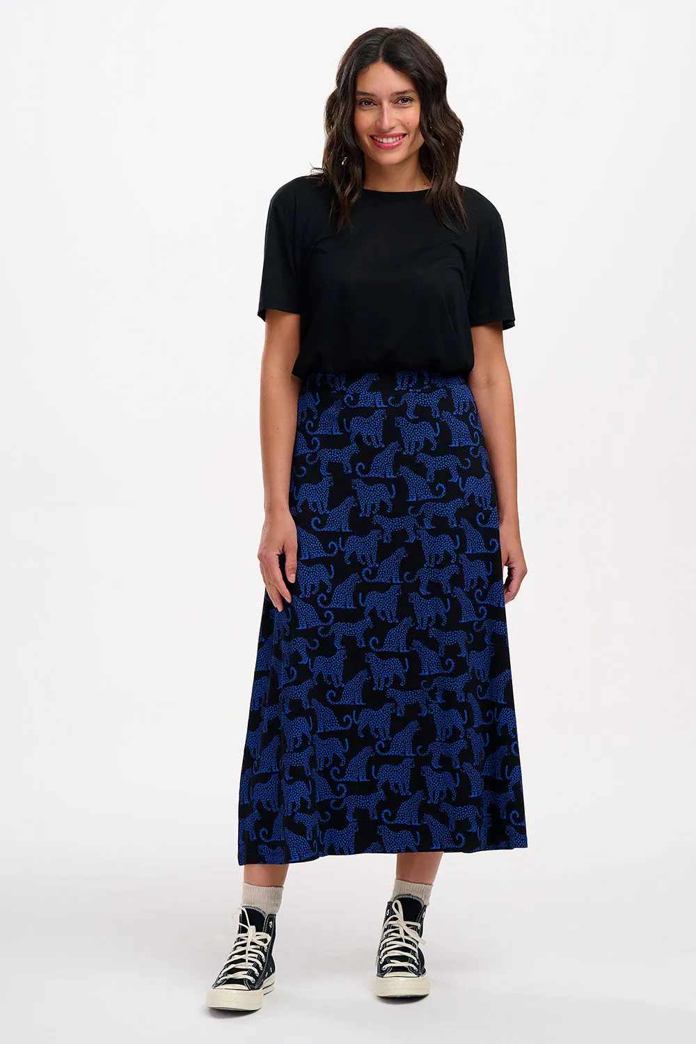 Duska Skirt - Black/Blue, Leopard Spots