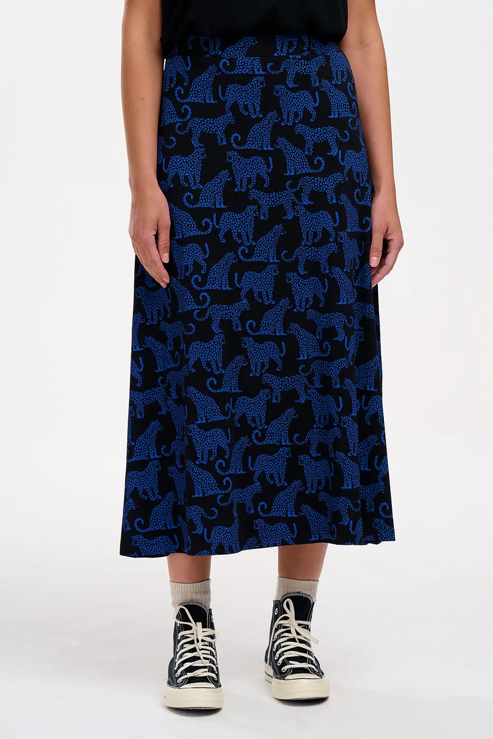 Duska Skirt - Black/Blue, Leopard Spots