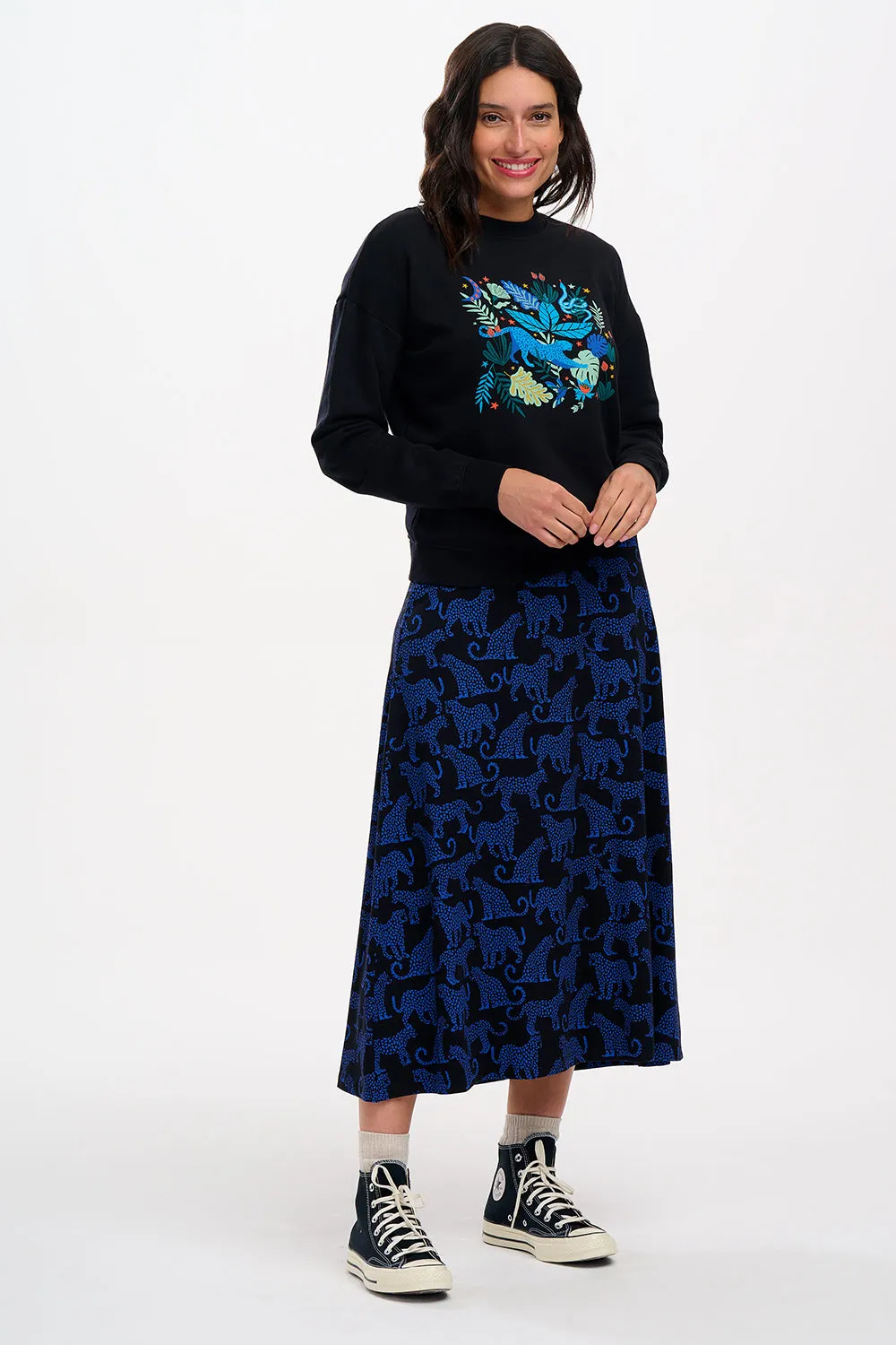 Duska Skirt - Black/Blue, Leopard Spots