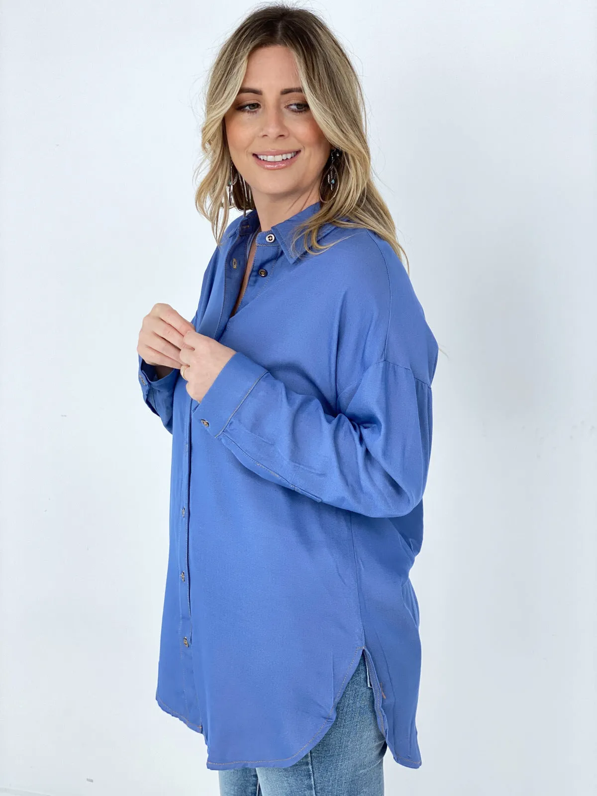 Easel "Twisted Tunic" Solid Button Down Tunic Shirt