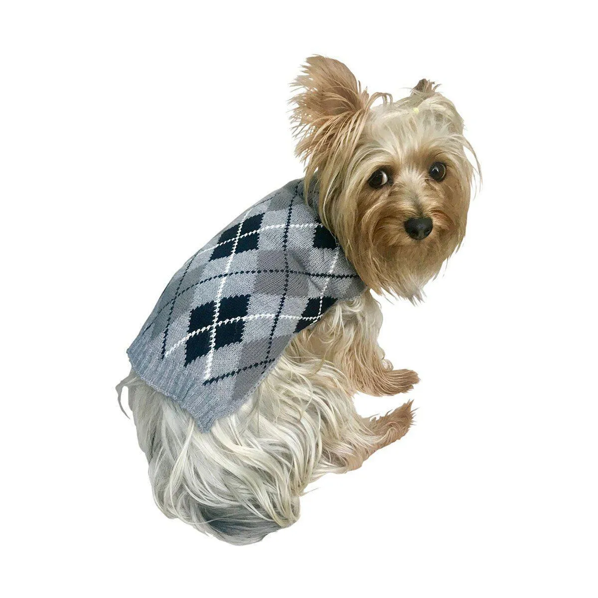 Edinborough Argyle Mock Neck Dog Sweater Grey