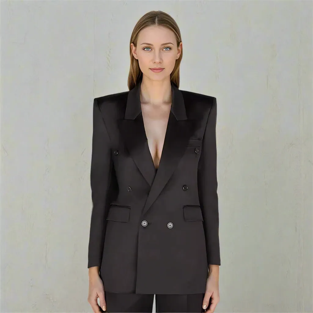 Elegant Patchwork Button Solid Blazers For Women Notched Collar Long Sleeve Spliced Pockets Minimalist Slimming Coat Female