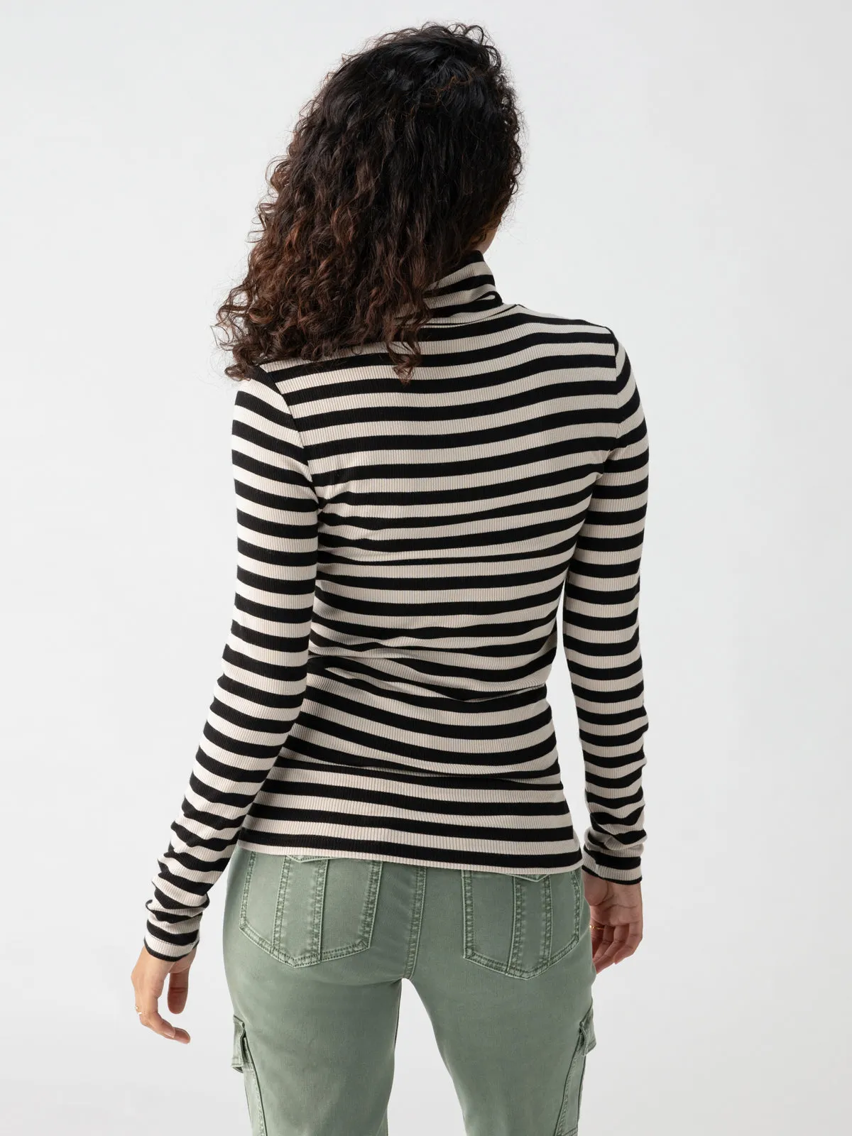 Essential Turtleneck Top Toasted Almond Black Mini Stripe