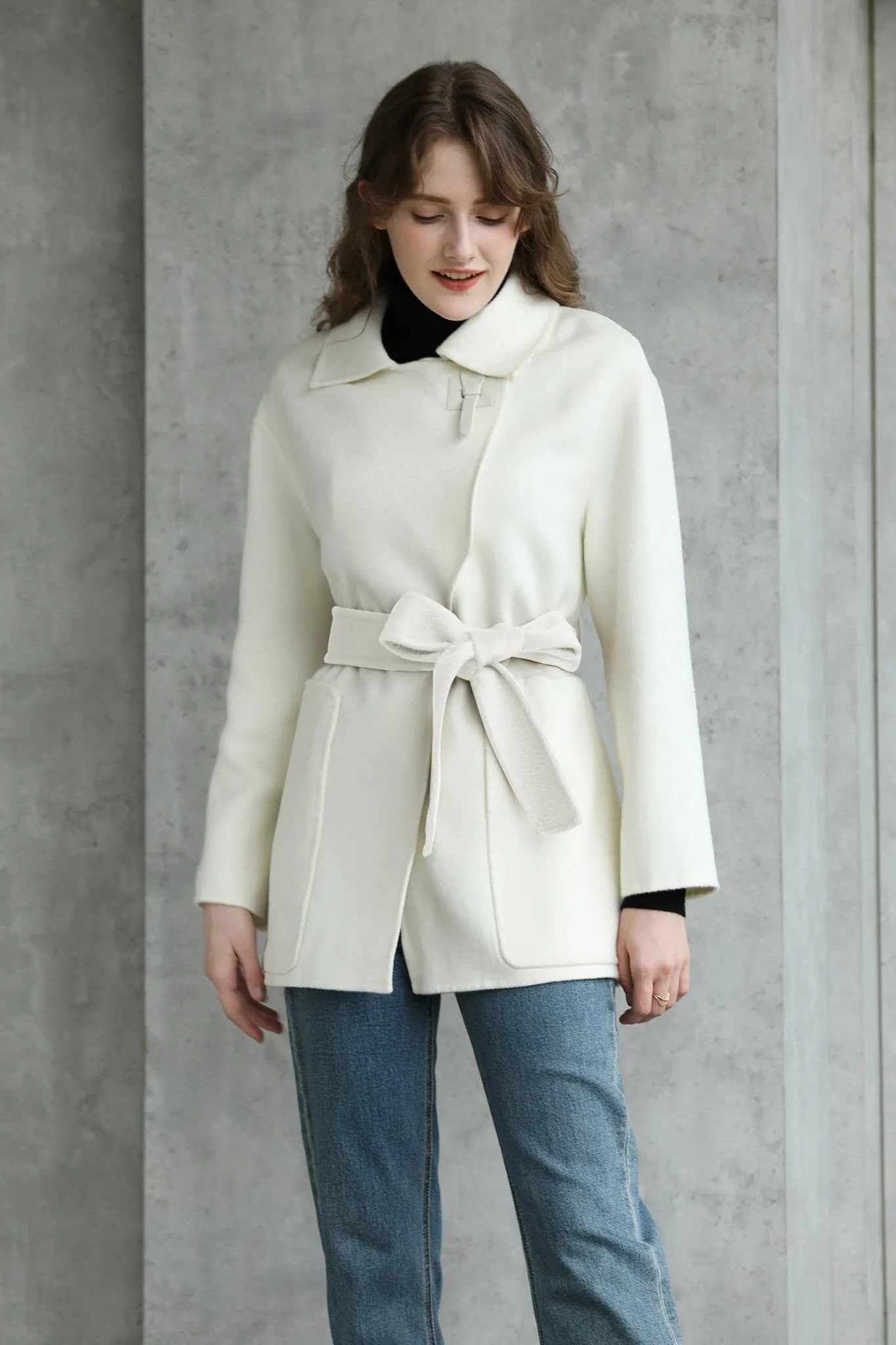 Fangyan | Alienor White Belted Wool Coat