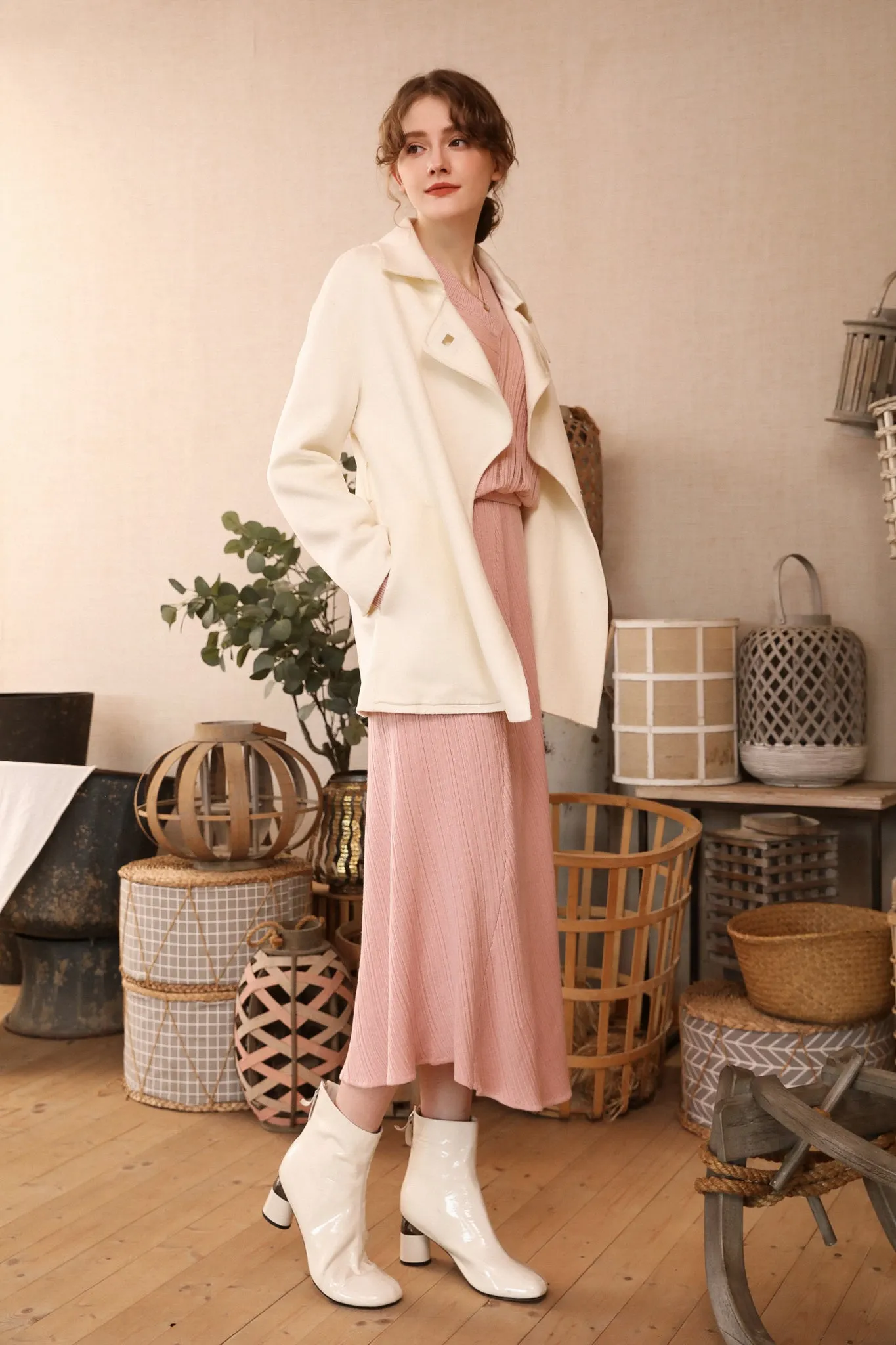 Fangyan | Alienor White Belted Wool Coat