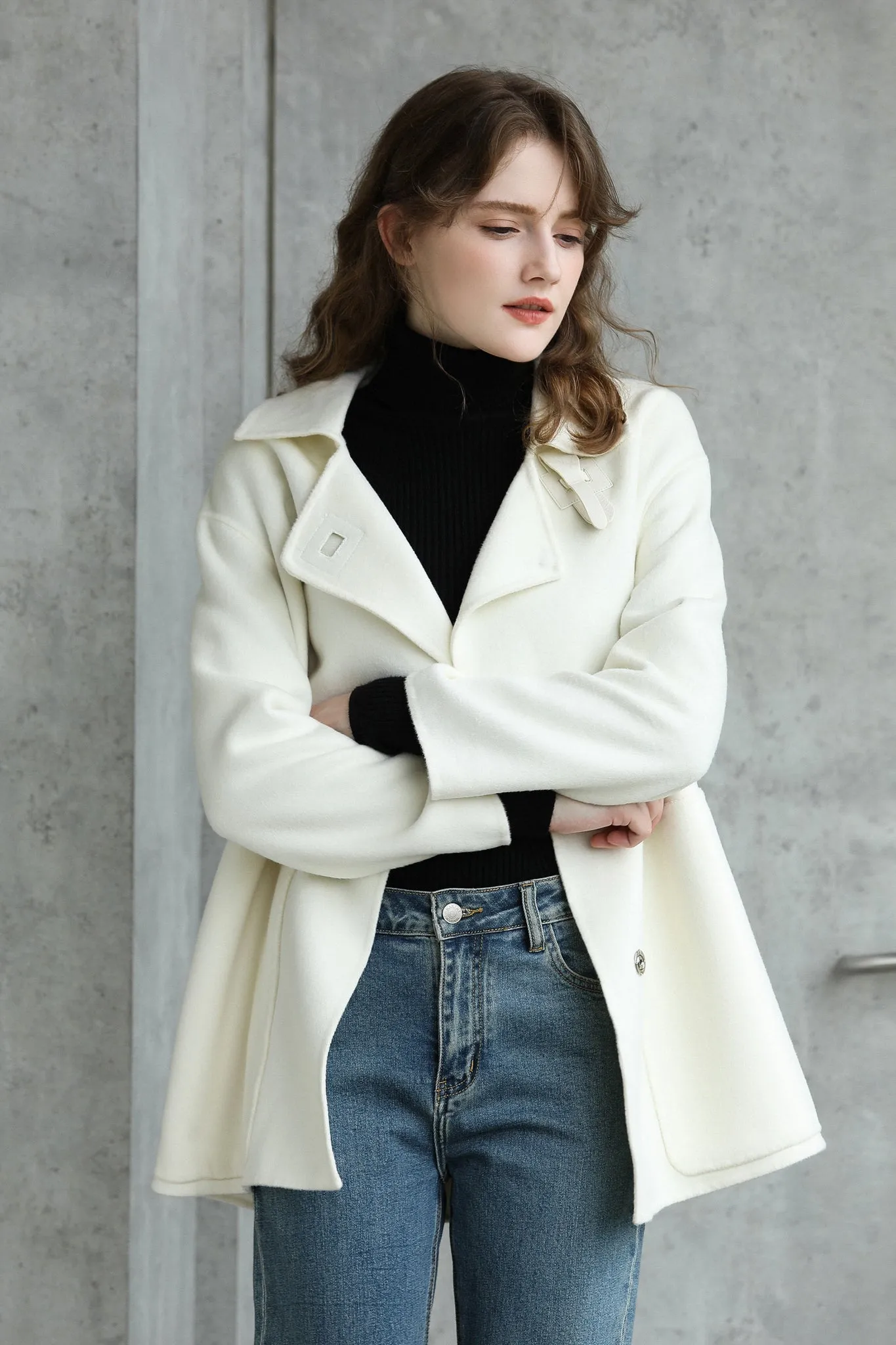 Fangyan | Alienor White Belted Wool Coat