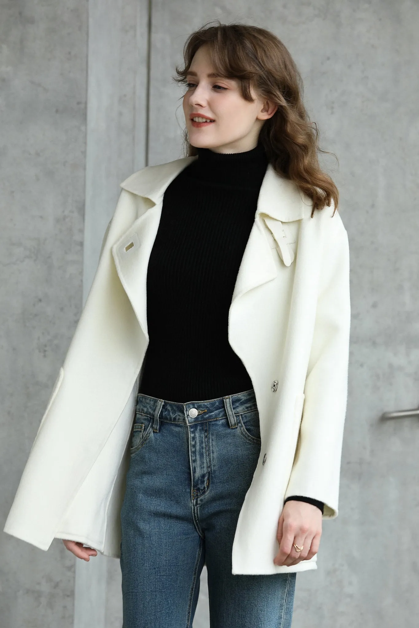 Fangyan | Alienor White Belted Wool Coat