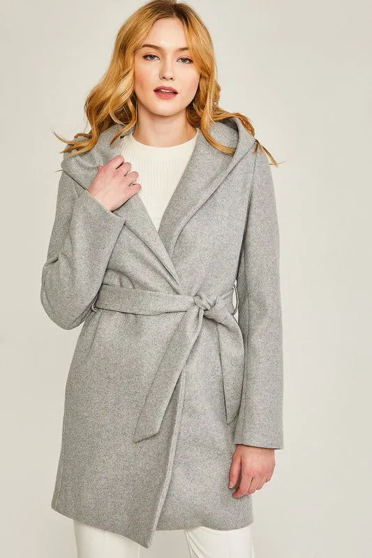 FLEECE BELTED HOODED JACKET