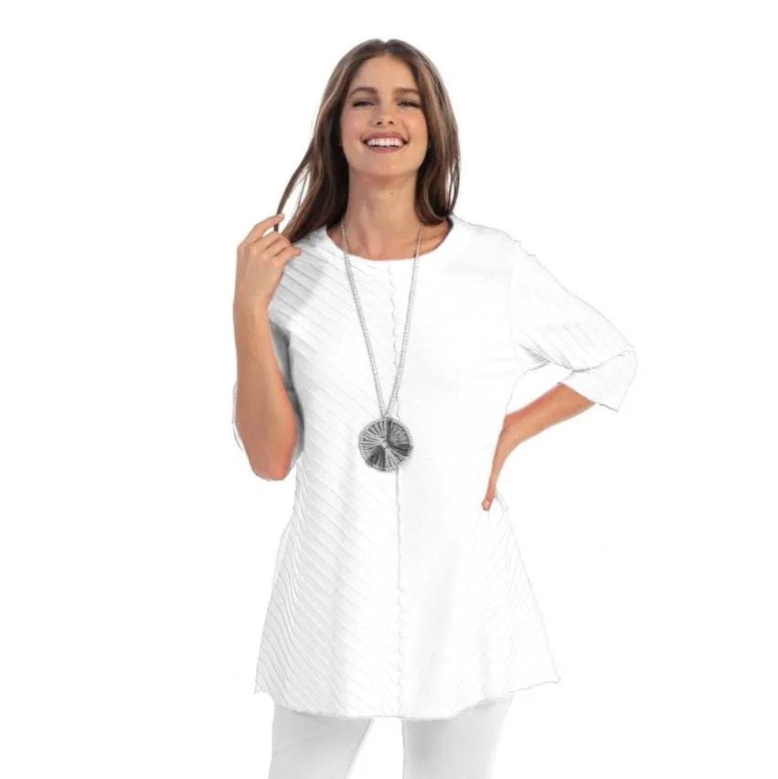 Focus Diagonal Rib High-Low Tunic in White - CS-342/390-WT