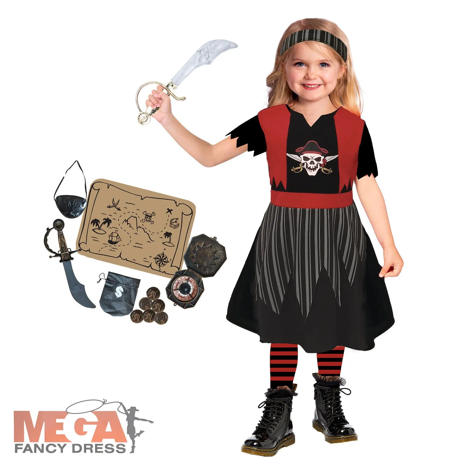 Girls Pirate Costume & Accessories Complete Set