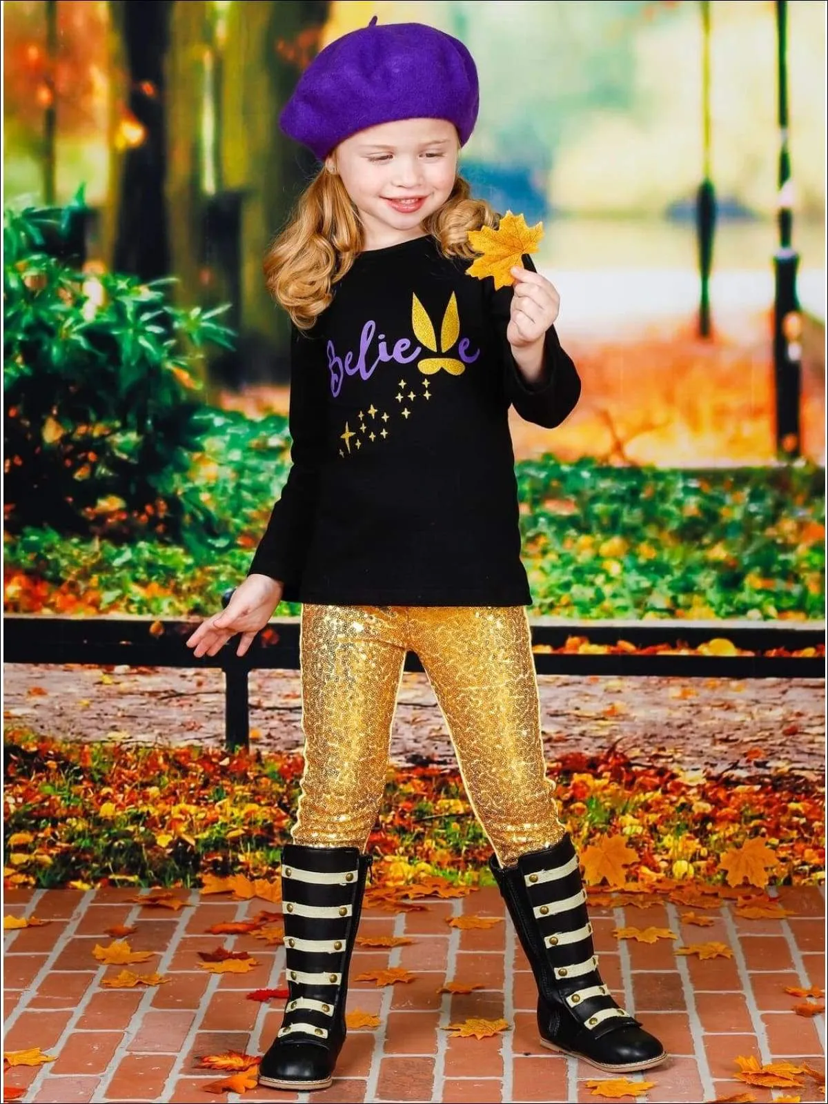 Girls "Believe" Bunny Long Sleeve Tunic & Sequin Leggings Set