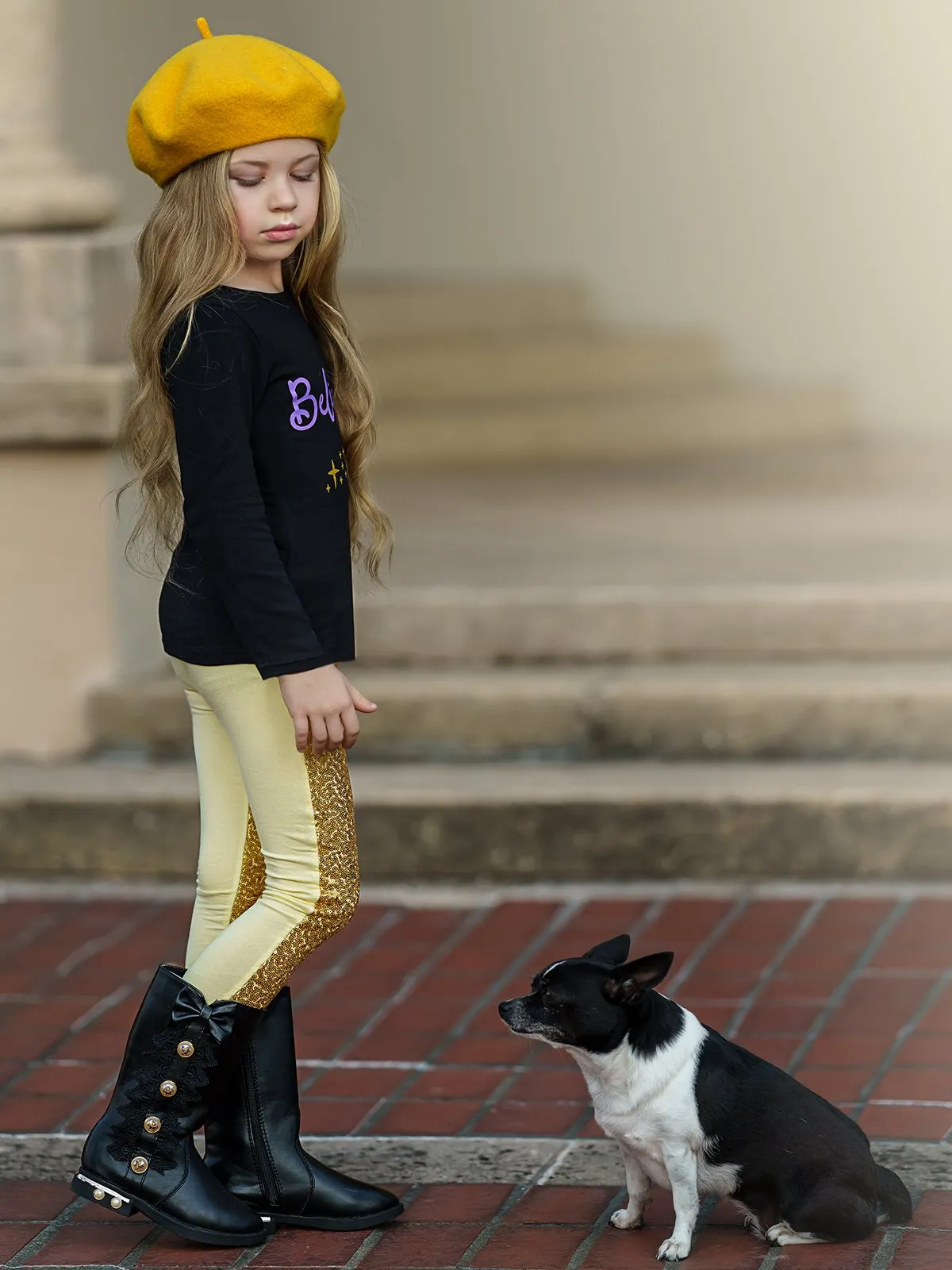 Girls "Believe" Bunny Long Sleeve Tunic & Sequin Leggings Set