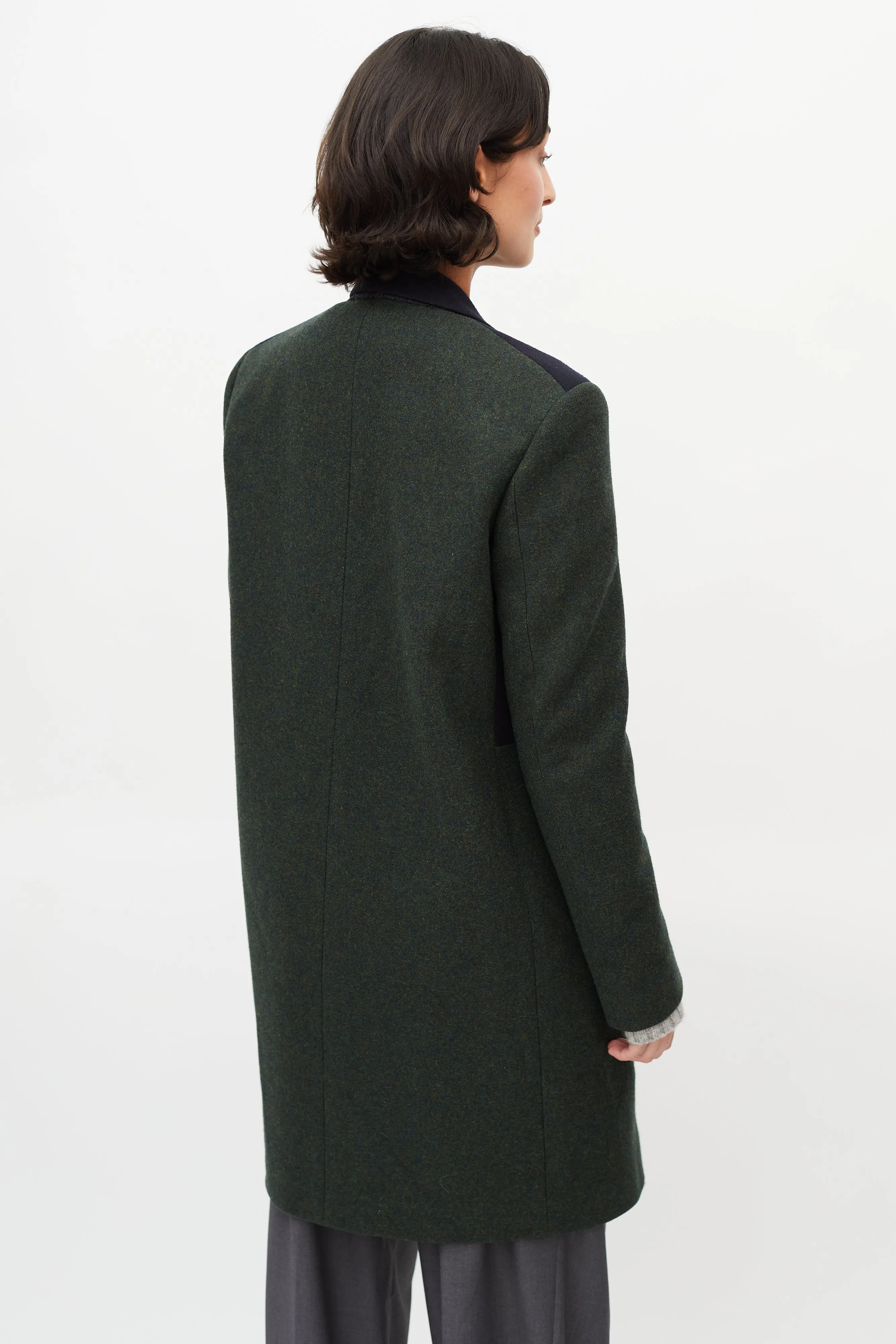 Green & Navy Wool Panelled Coat