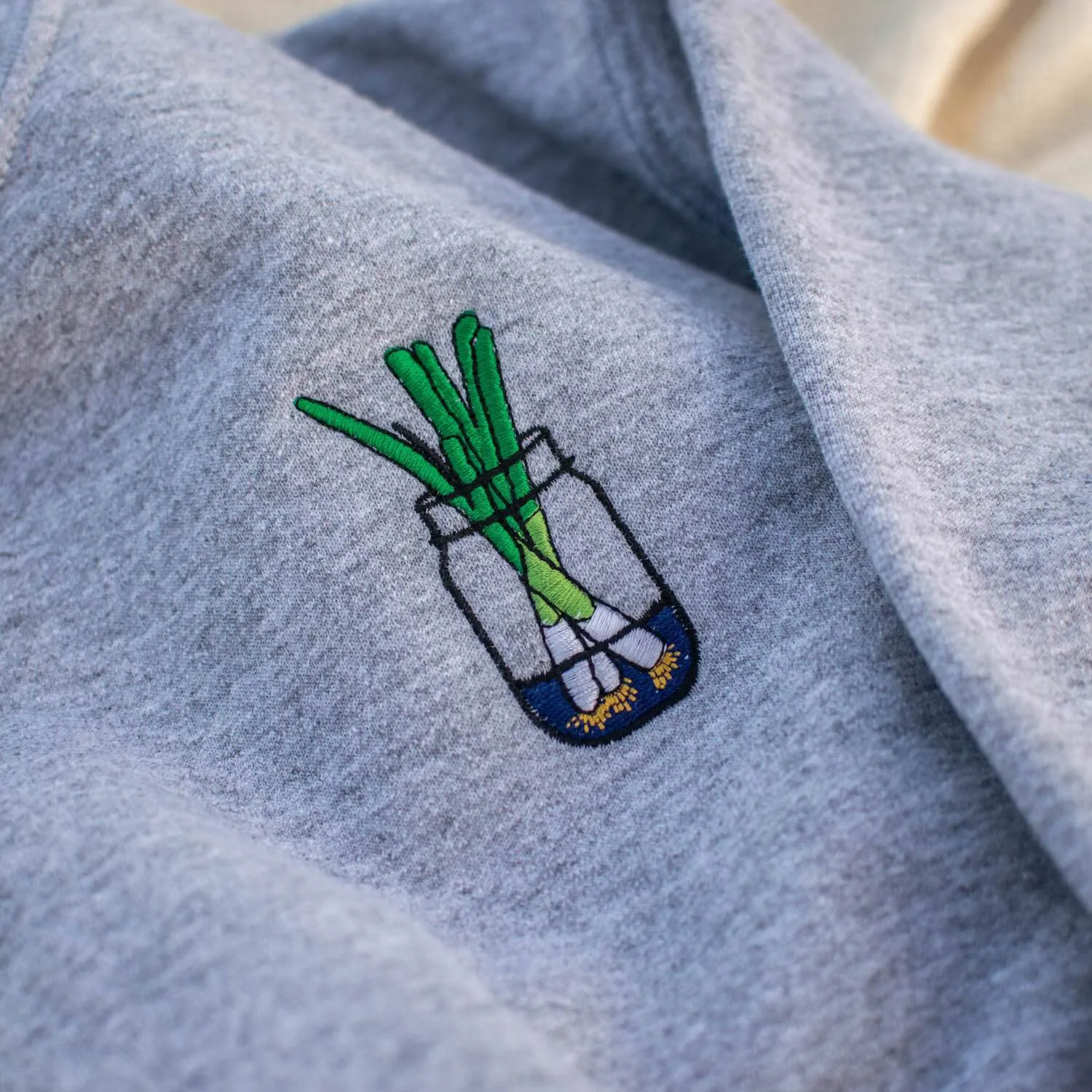 Green Onion Embroidered Hoodie