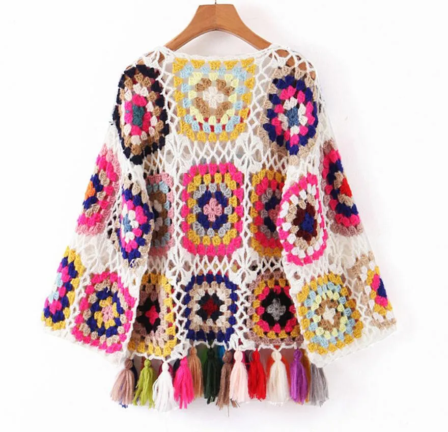 Hand Crochet Tassel Poncho Jumper