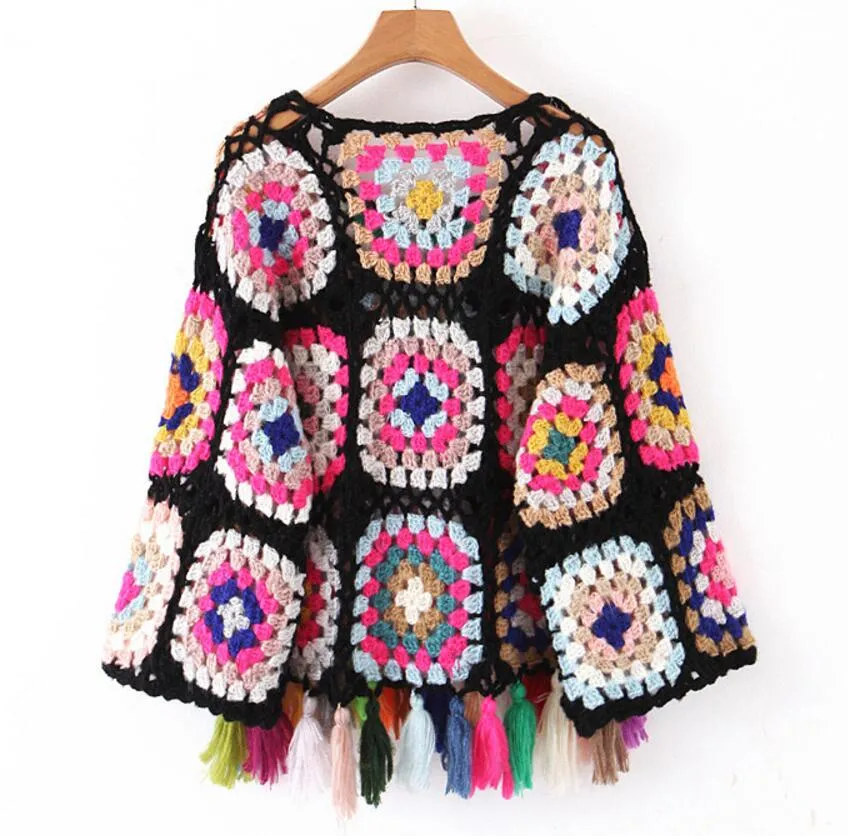 Hand Crochet Tassel Poncho Jumper