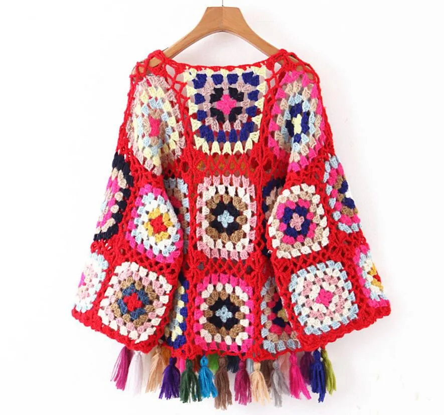 Hand Crochet Tassel Poncho Jumper