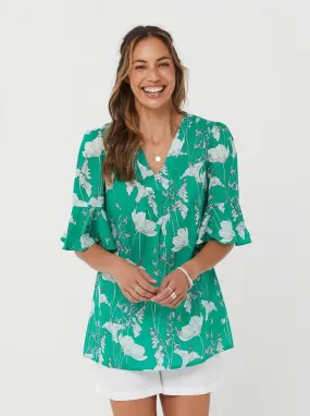 Hanneli Top - Green Print/Viscose