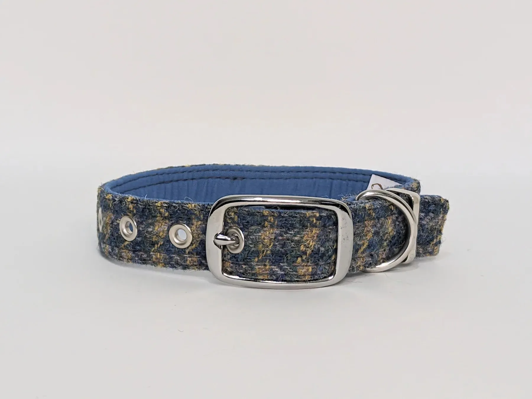 Harris Tweed Yellow & Blue Small Check Buckle Dog Collar