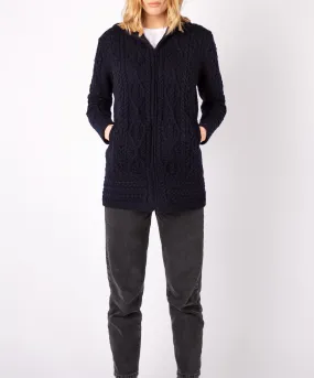 Hazel Aran Zipped Hooded Coat Navy