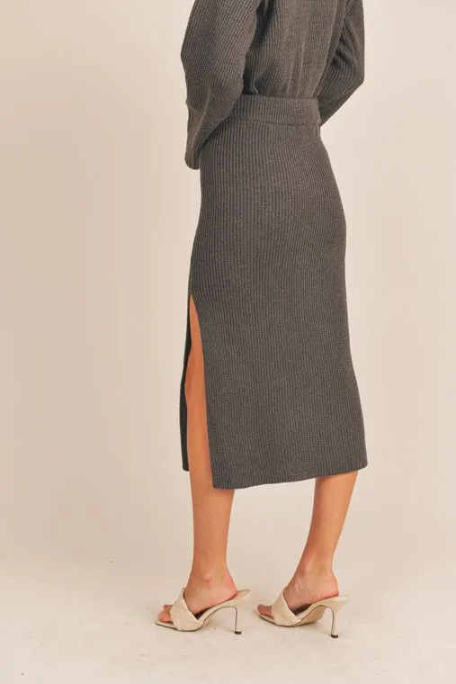 Hear Me Now Ribbed Knit Midi Skirt