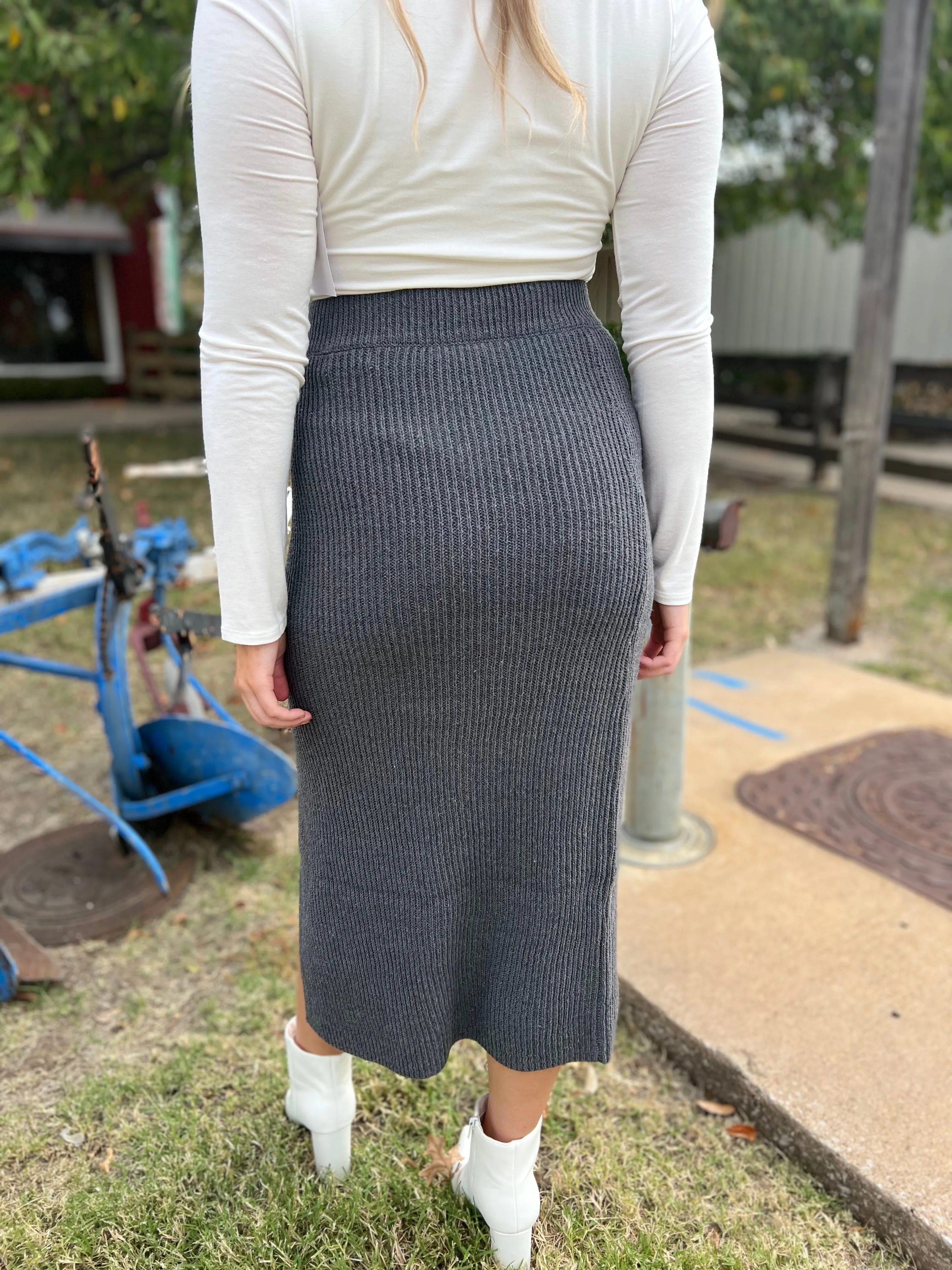 Hear Me Now Ribbed Knit Midi Skirt